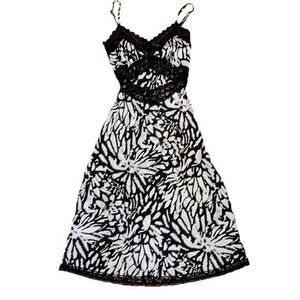 Betsey Johnson Black and White Lace-Trim Floral Slip Dress